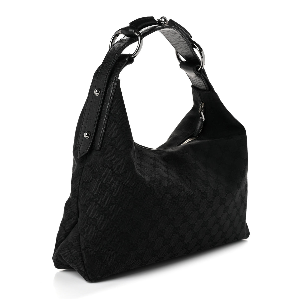 Monogram Medium Horsebit Chain Hobo Black