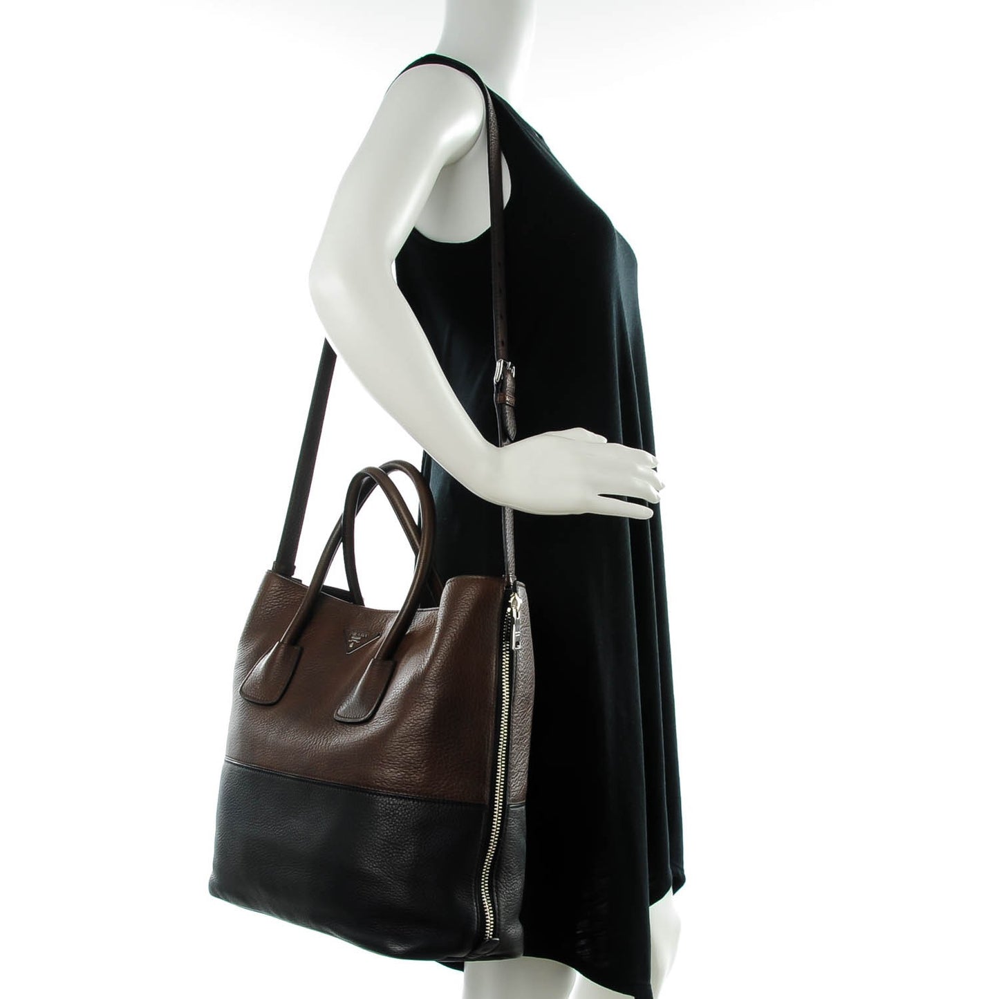 Cervo Deerskin Bi-Color Zipper Detail Tote Black Bruciato