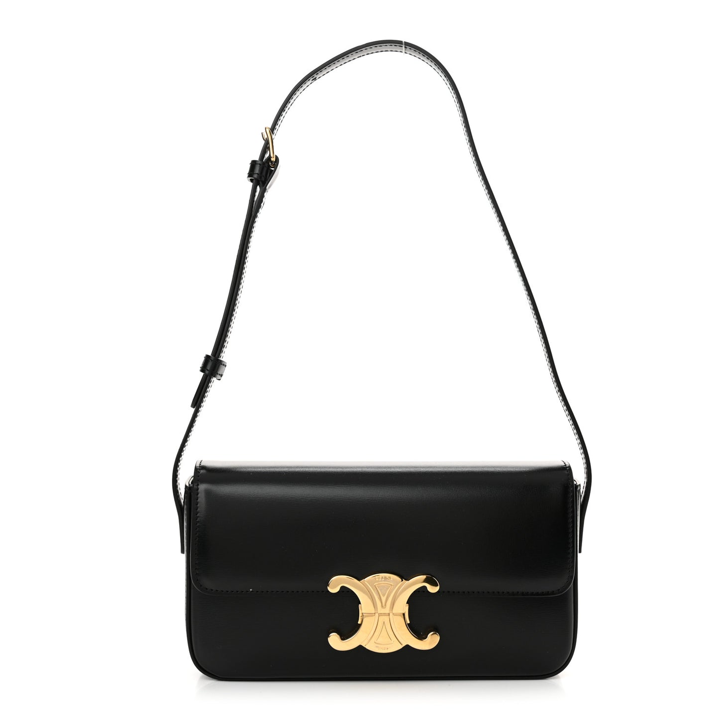 Shiny Calfskin Triomphe Shoulder Bag Black