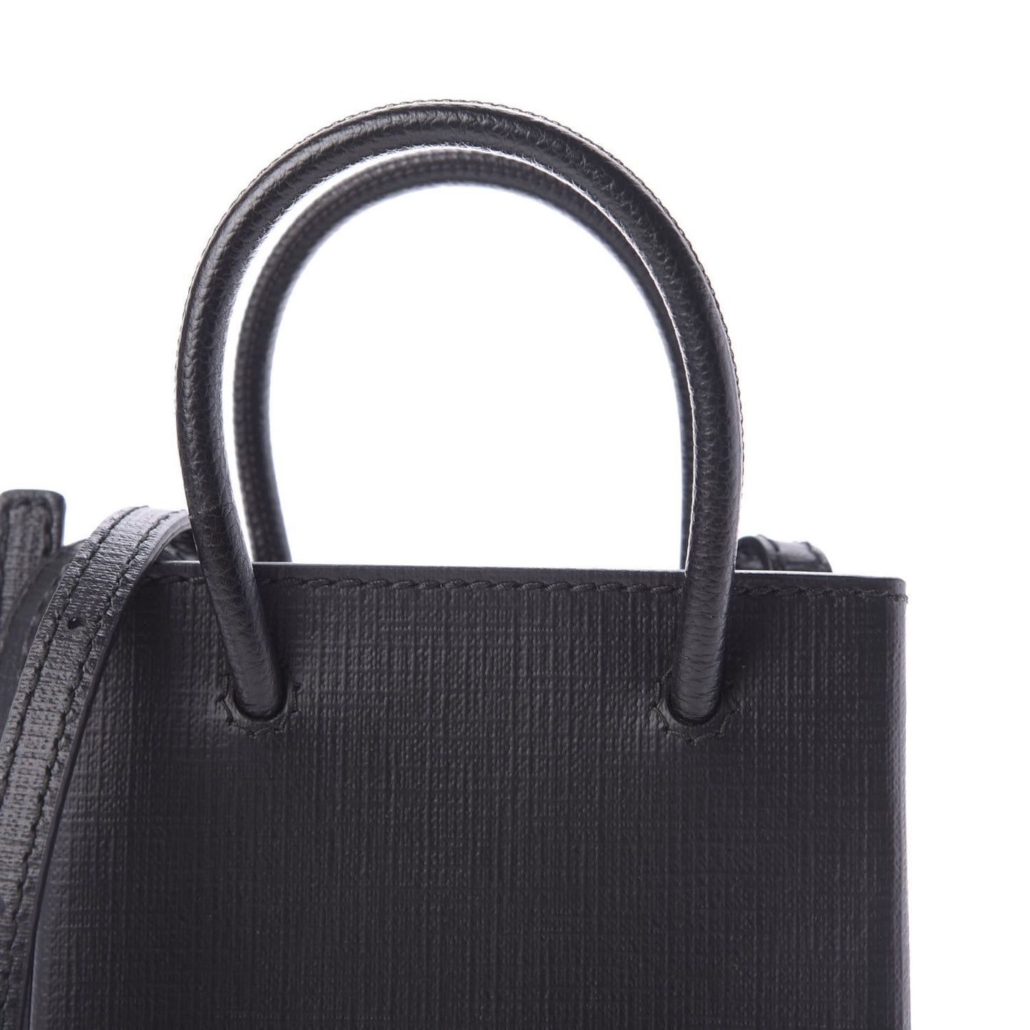 Squared Calfskin Logo Shopping Phone Holder Bag Black