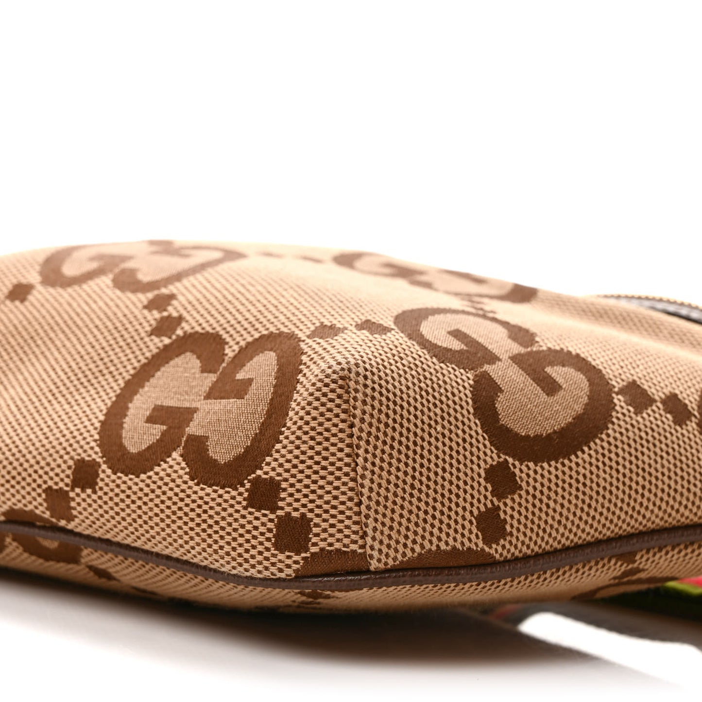 Monogram Jumbo GG Textured Dollar Calfskin Web Belt Bag Camel Ebony New Acero