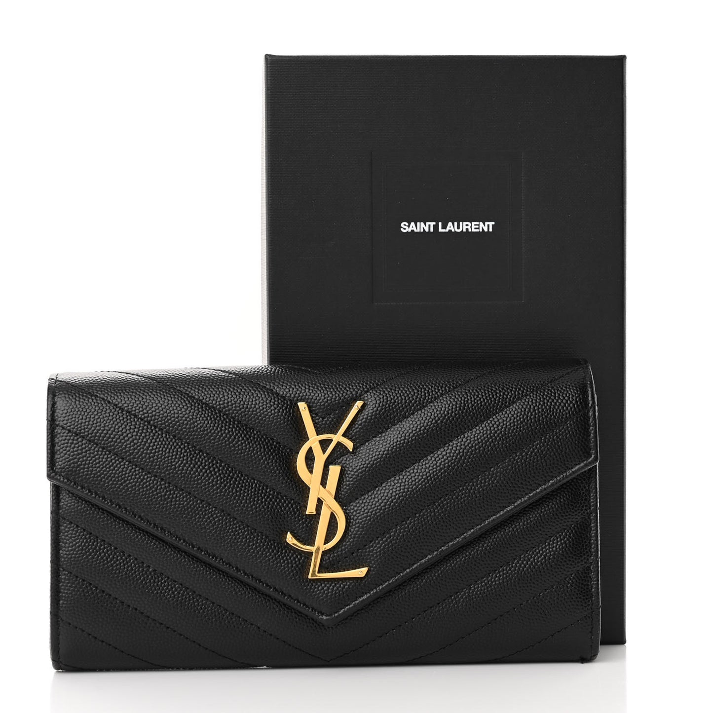 Grain De Poudre Matelasse Chevron Monogram Flap Wallet Black