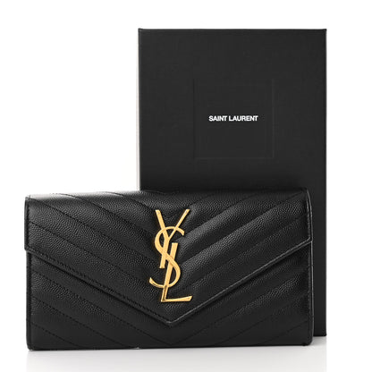 Saint Laurent Grain De Poudre Matelasse Chevron Monogram Flap Wallet Black 12 of 12