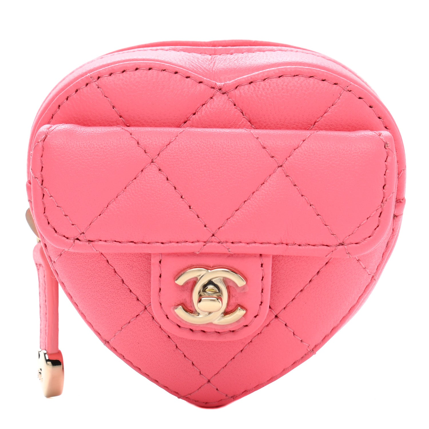 Chanel Lambskin Quilted CC In Love Heart Zipped Arm Coin Purse Pink 1 of 8