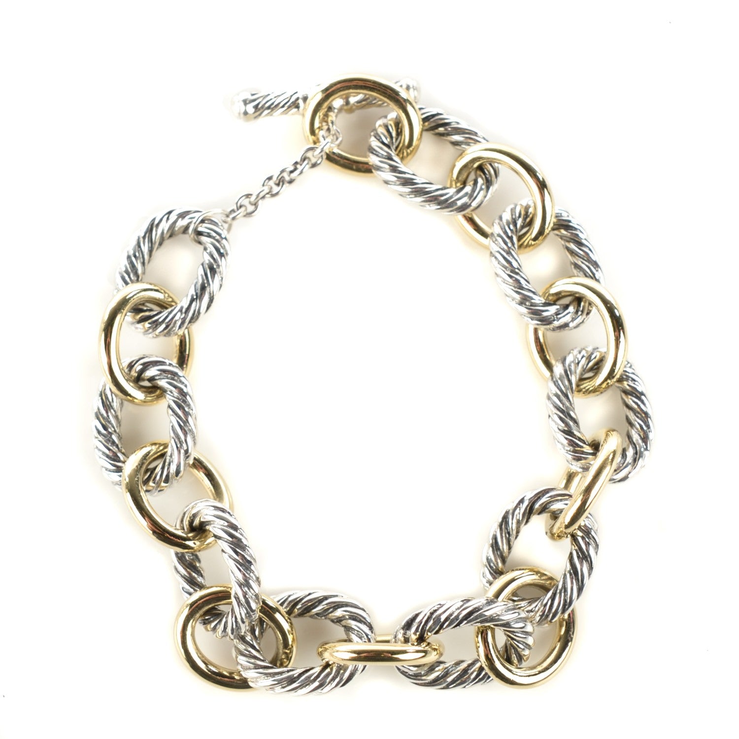 David Yurman Sterling Silver 18K Yellow Gold 12mm Large Oval Link Bracelet 1 of 4