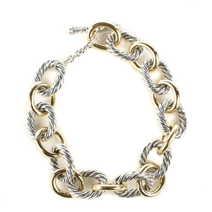 David Yurman Sterling Silver 18K Yellow Gold 12mm Large Oval Link Bracelet 1 of 4