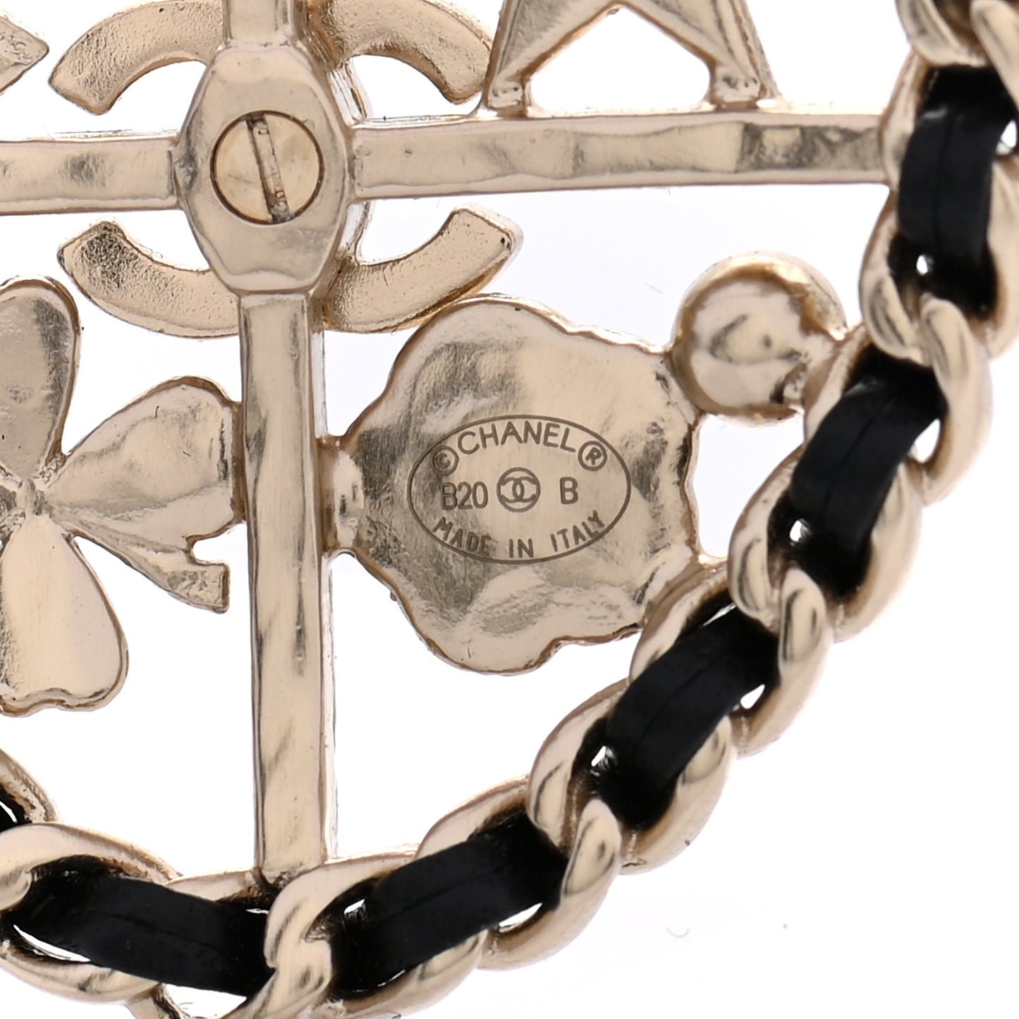 Lambskin Pearl Strass Sergeant Chanel Shield Brooch Gold