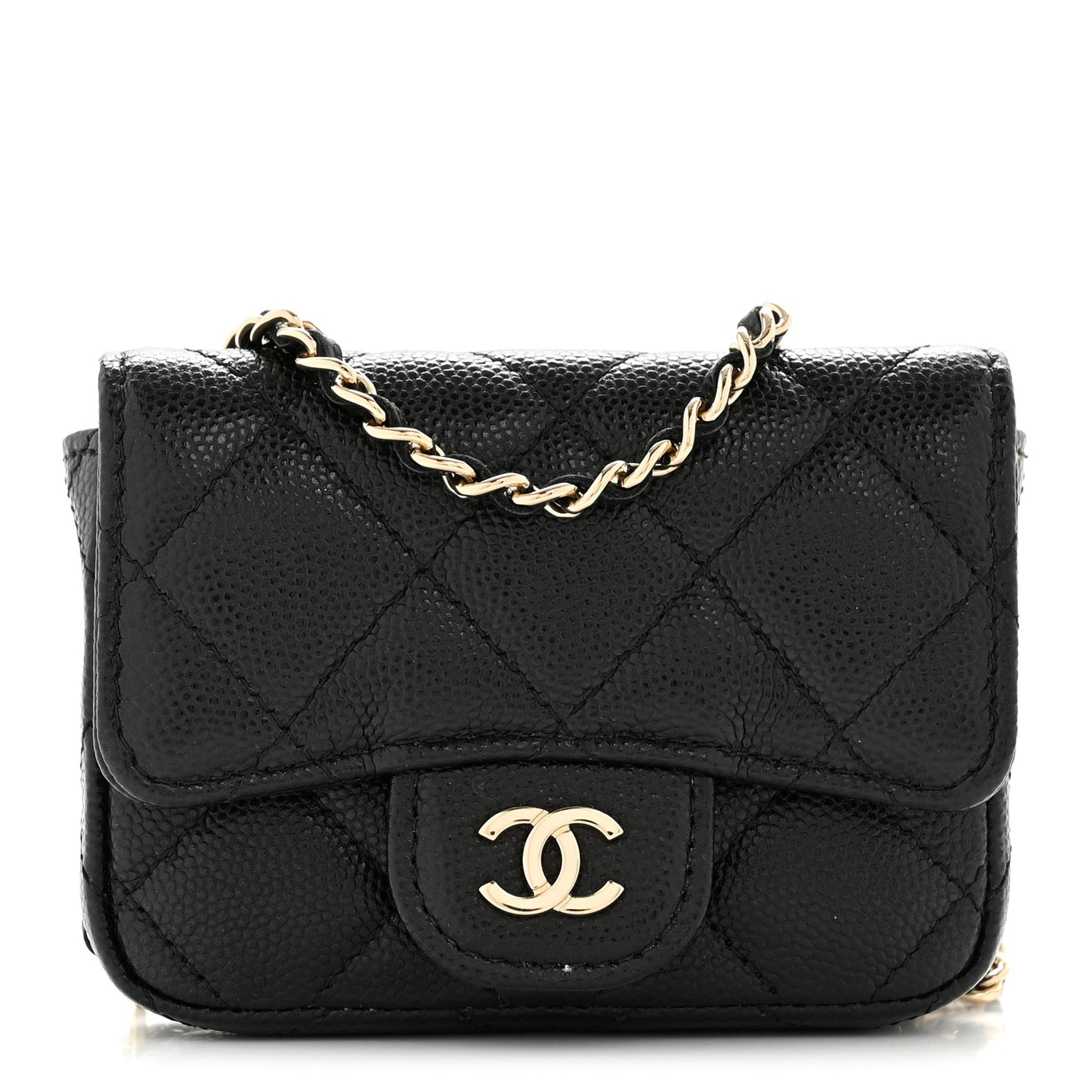 Caviar Quilted Mini Chain Belt Bag Black