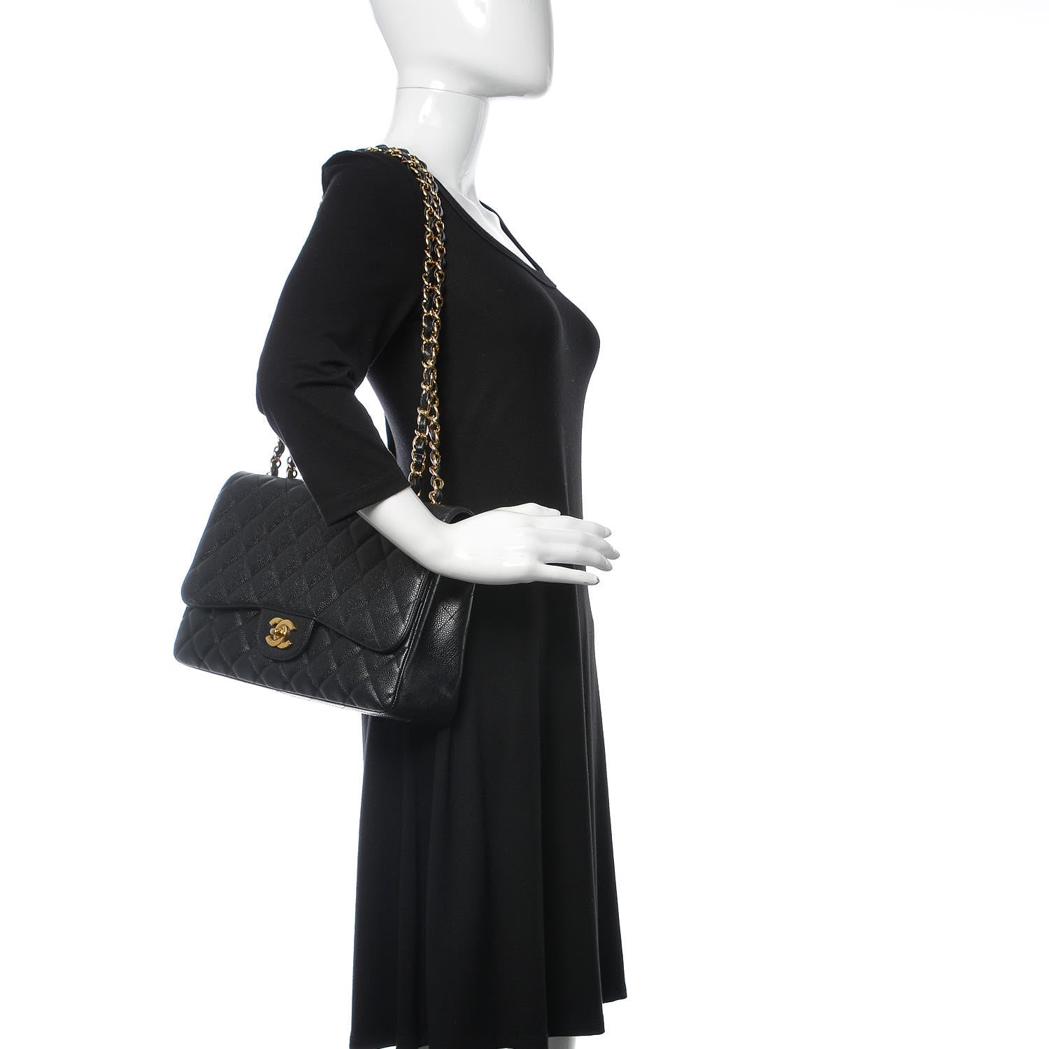 Chanel Caviar Quilted Jumbo Single Flap Black 2 of 9