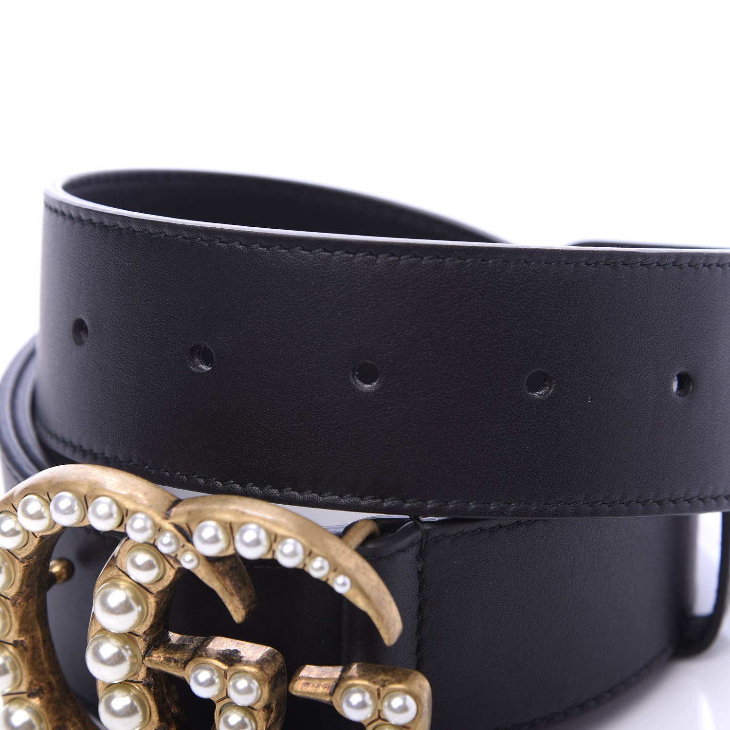 Gucci Moon Calfskin Pearl Double G 40mm Belt 110 44 Black Cream 3 of 5