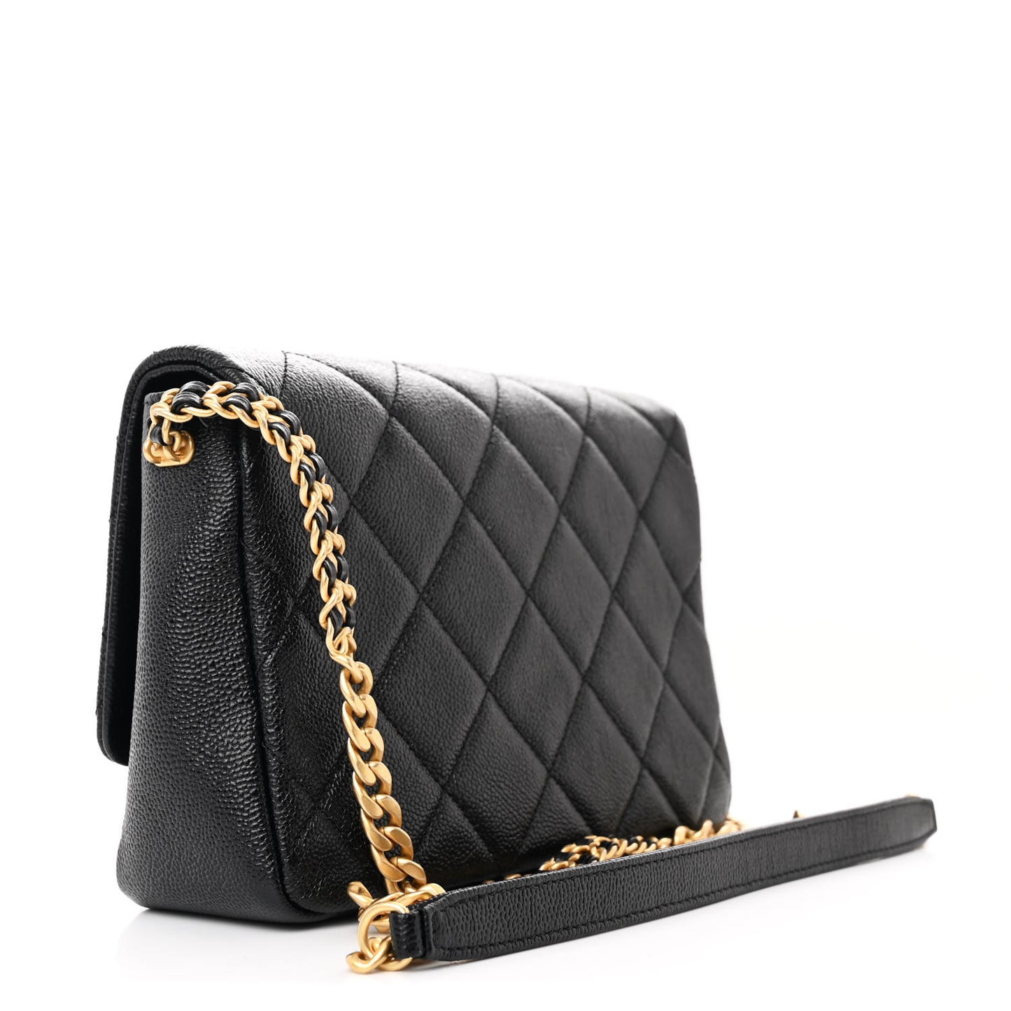 Shiny Caviar Quilted Small Chain Melody Flap Black