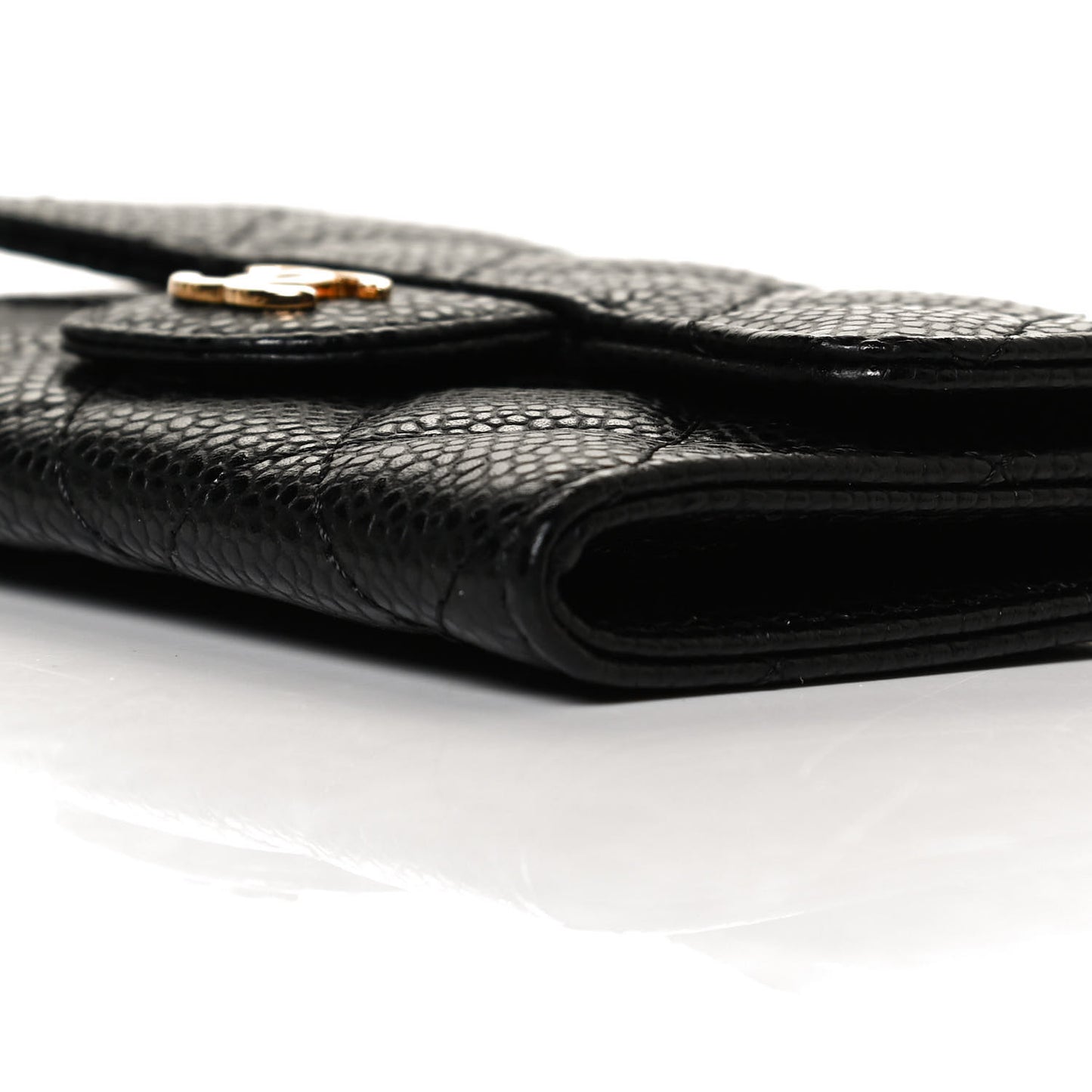 Caviar Quilted Flap Card Holder Black
