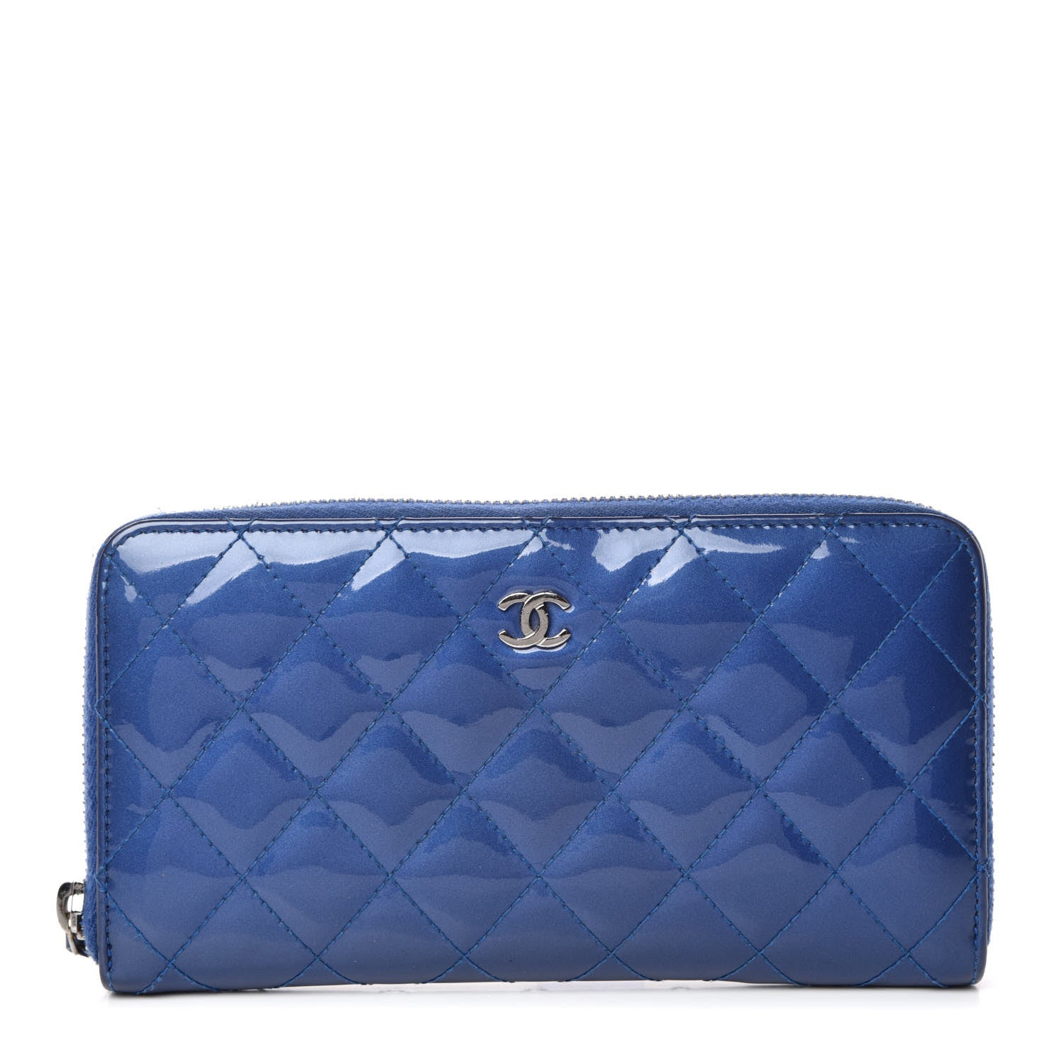 Chanel Patent Quilted Large Gusset Zip Around Wallet Blue 1 of 11