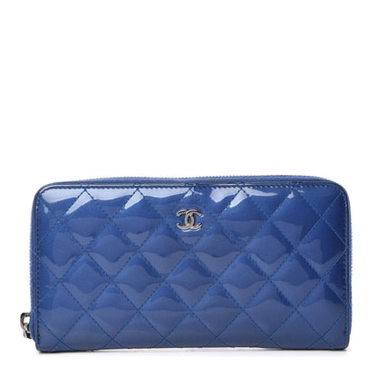 Chanel Patent Quilted Large Gusset Zip Around Wallet Blue 1 of 11