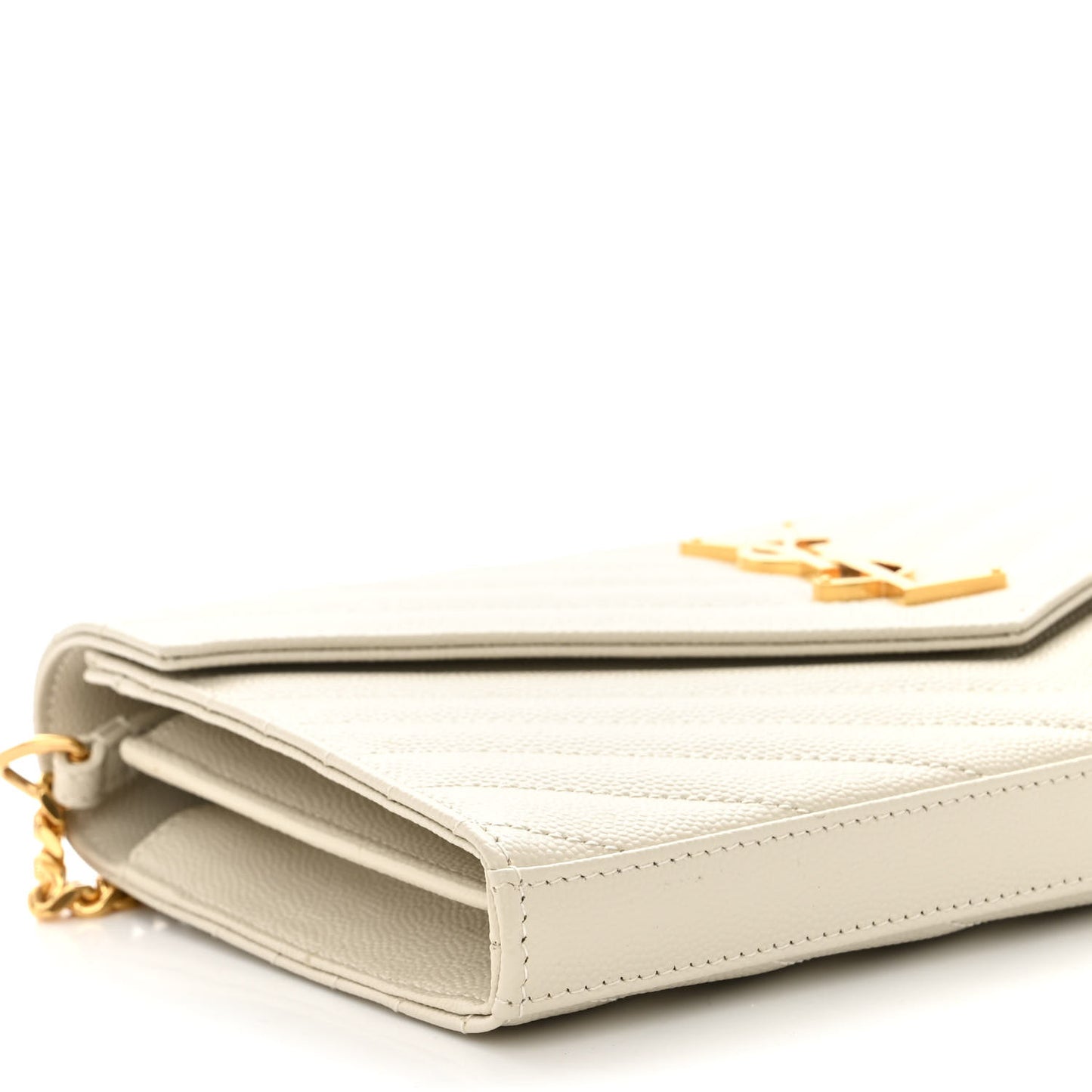 Grain De Poudre Matelasse Chevron Monogram Chain Wallet Blanc Vintage