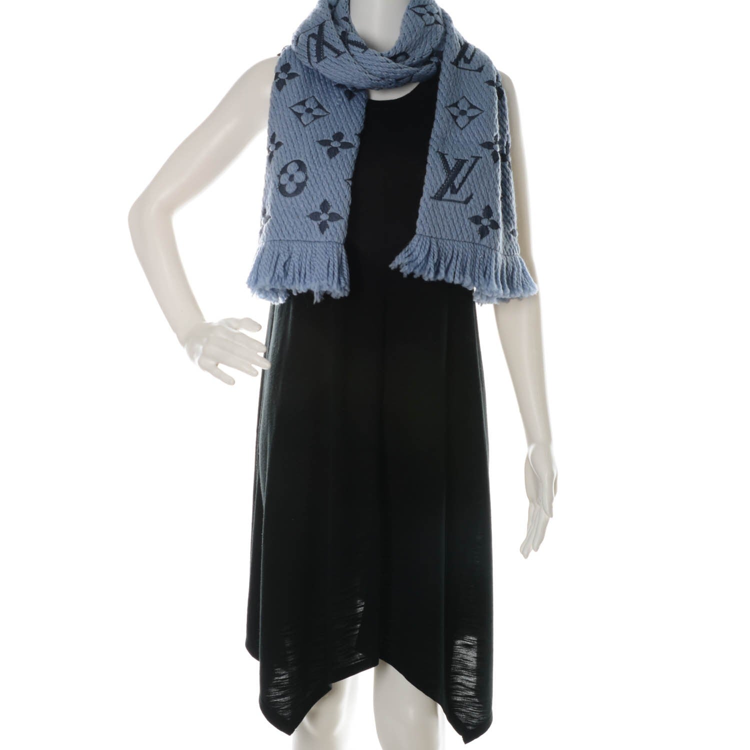 Louis Vuitton Wool Silk Logomania Scarf Blue 2 of 4