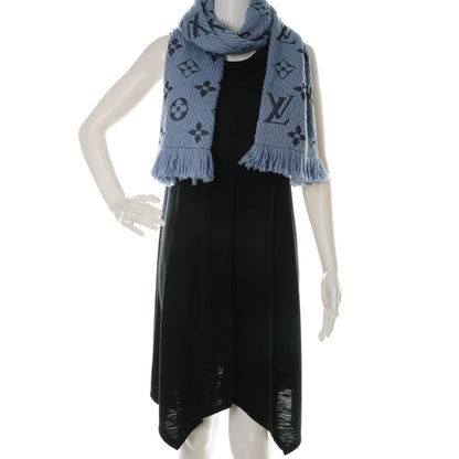 Louis Vuitton Wool Silk Logomania Scarf Blue 2 of 4