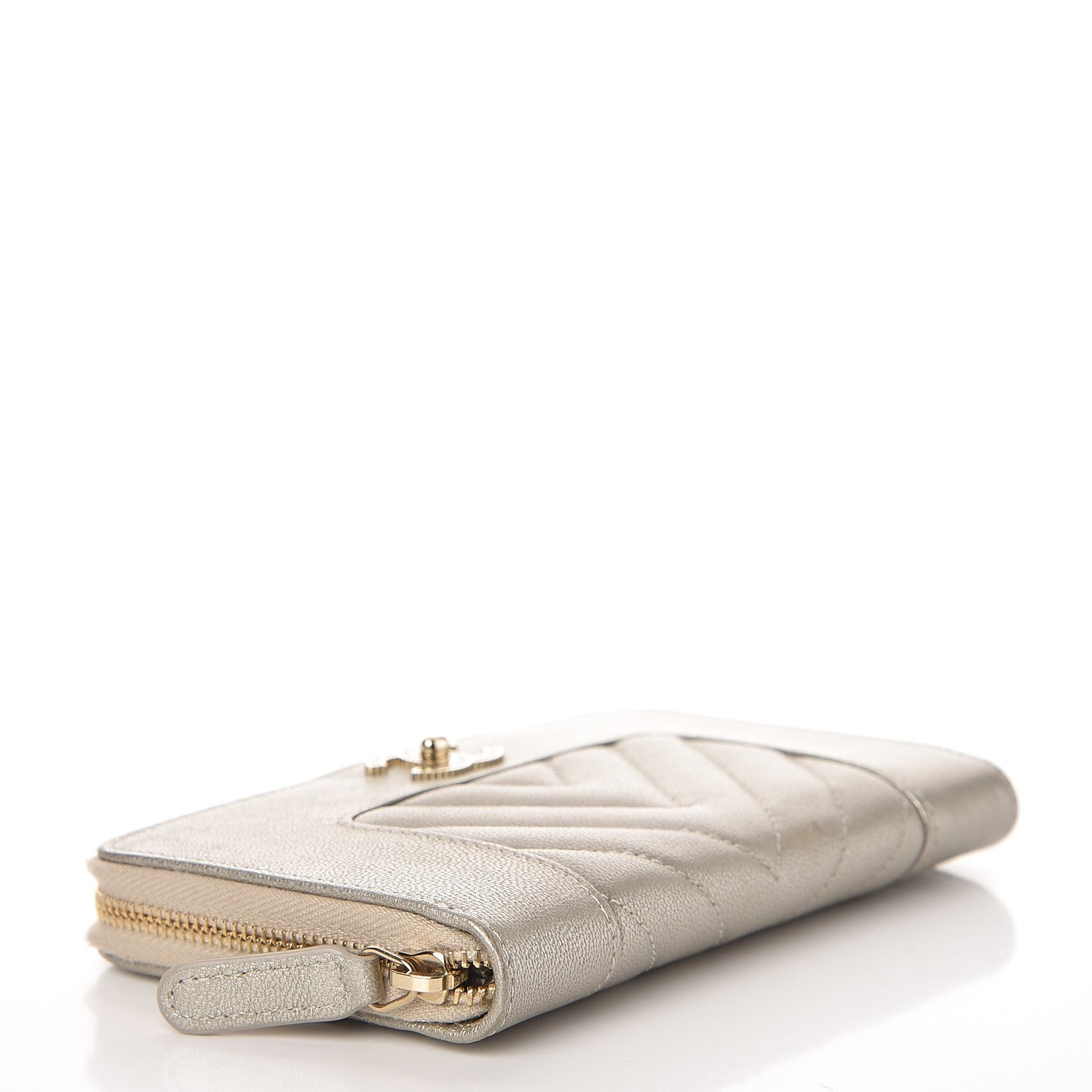 Chanel Metallic Sheepskin Quilted Mademoiselle Vintage Zip Around Wallet Light Gold 4 of 9