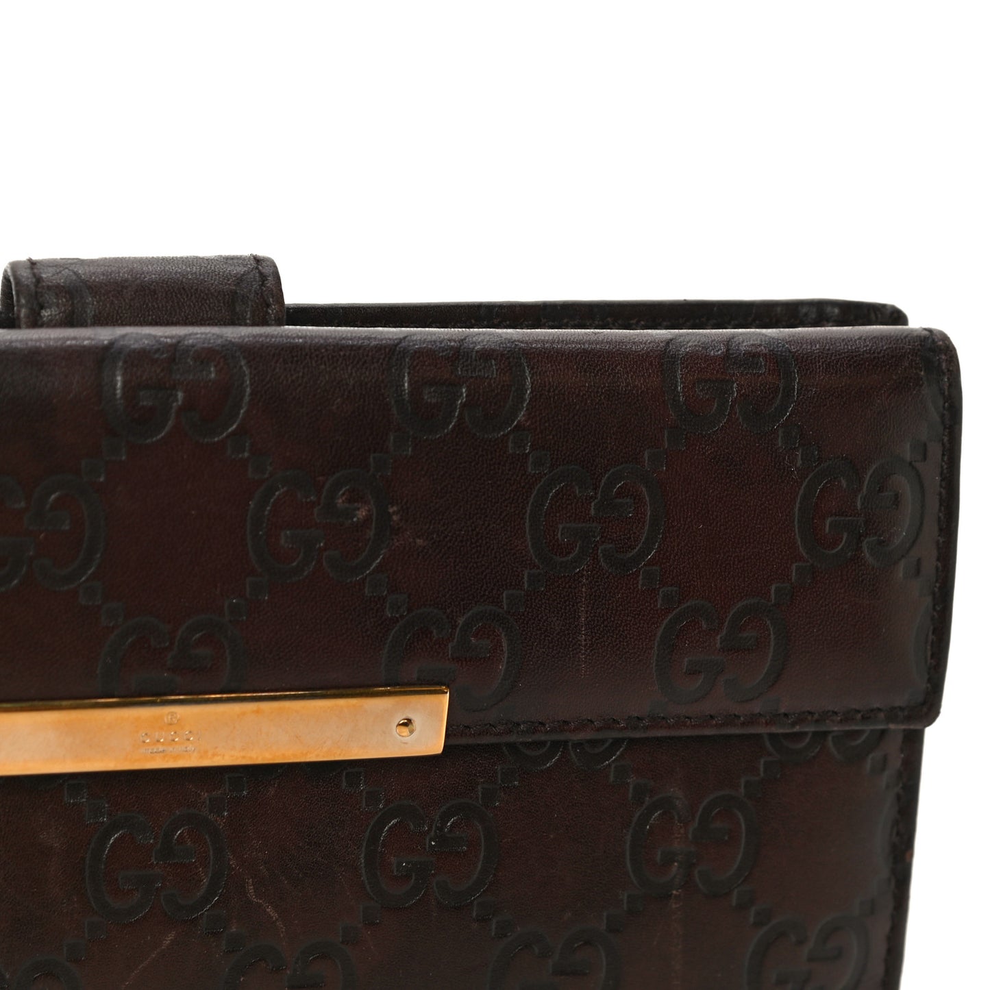 Guccissima Margaux Calfskin Metal Bar Continental Flap Wallet Chocolate