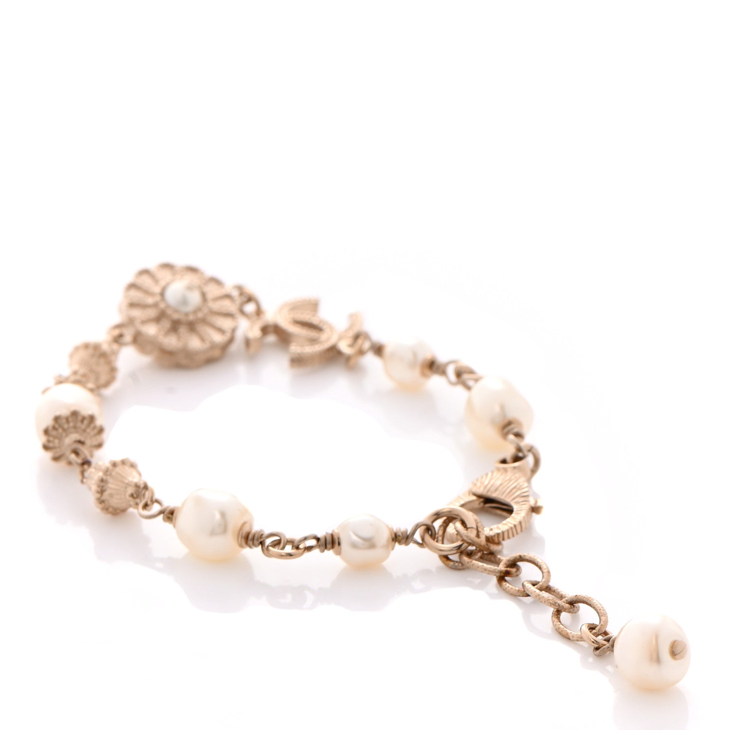 Chanel Pearl Crystal CC Flower Bracelet Gold 3 of 8