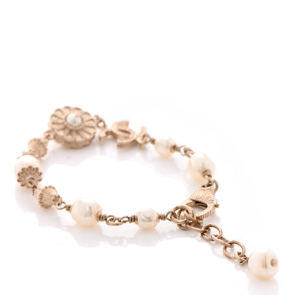 Chanel Pearl Crystal CC Flower Bracelet Gold 3 of 8