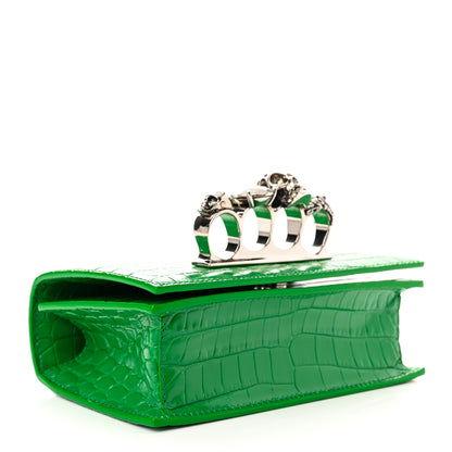 Alexander McQueen Calfskin Crocodile Embossed Knuckle Shoulder Bag Green 4 of 10