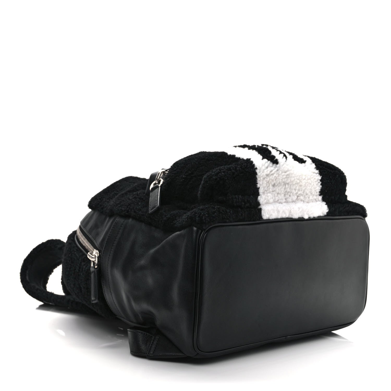 MCM Shearling Stripe Logo Stark Backpack Black White 4 of 9