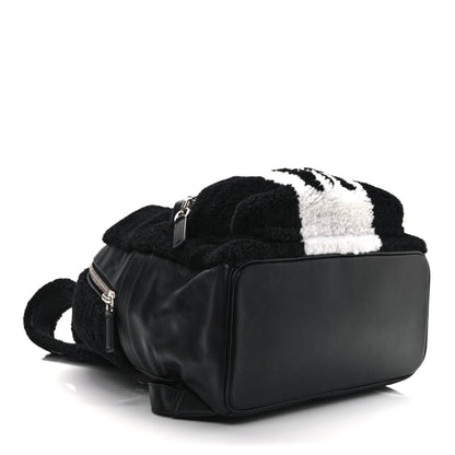 MCM Shearling Stripe Logo Stark Backpack Black White 4 of 9