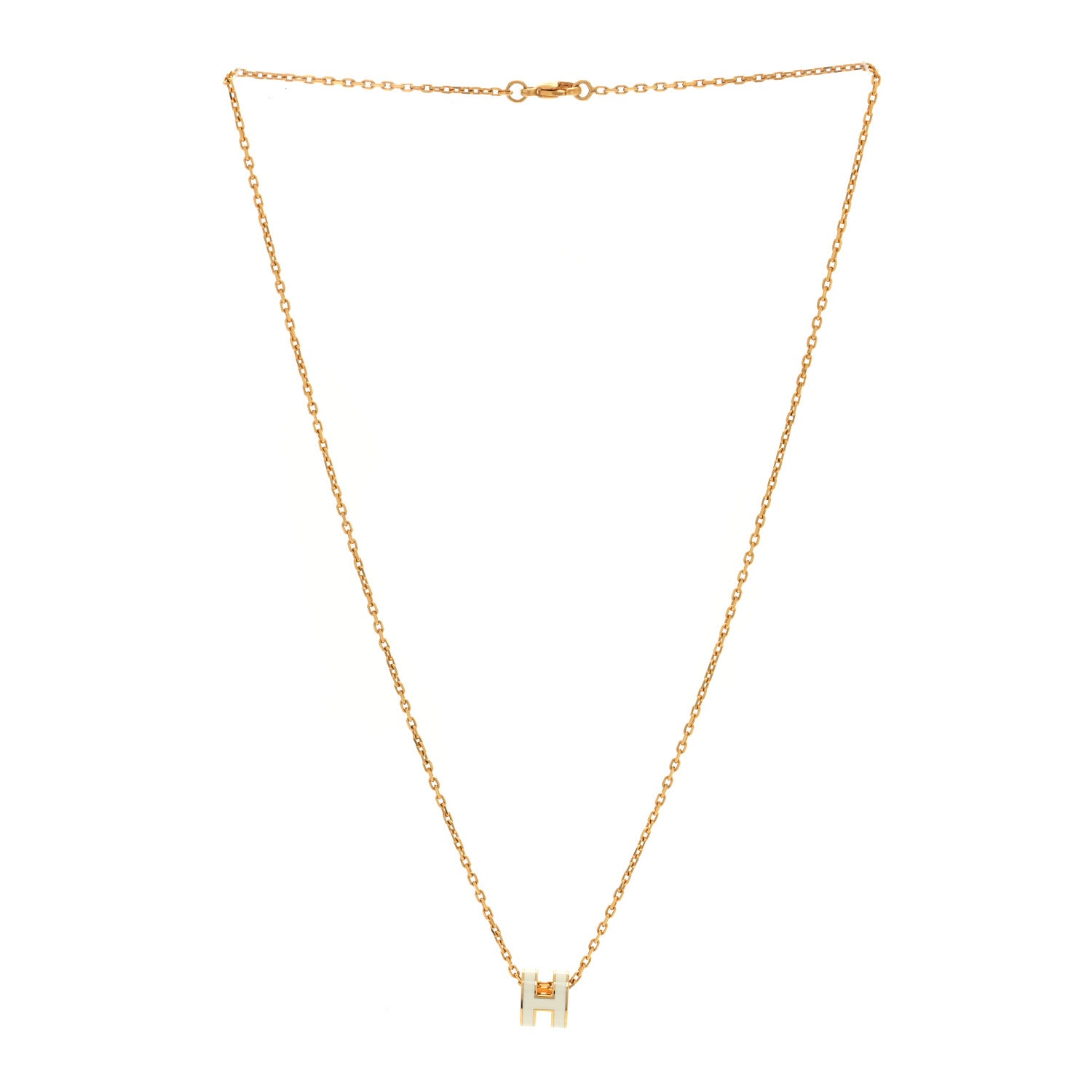 Hermes Lacquered Gold Mini Pop H Pendant Necklace White 3 of 6