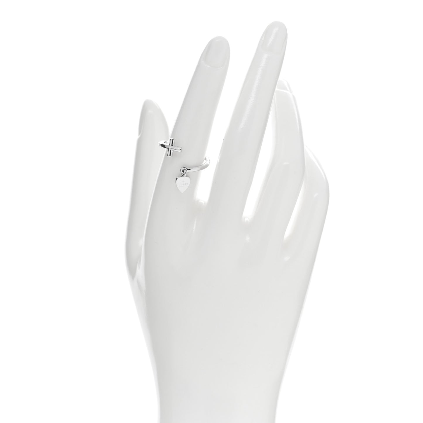 18K White Gold Cross and Heart Ring 54 6.75
