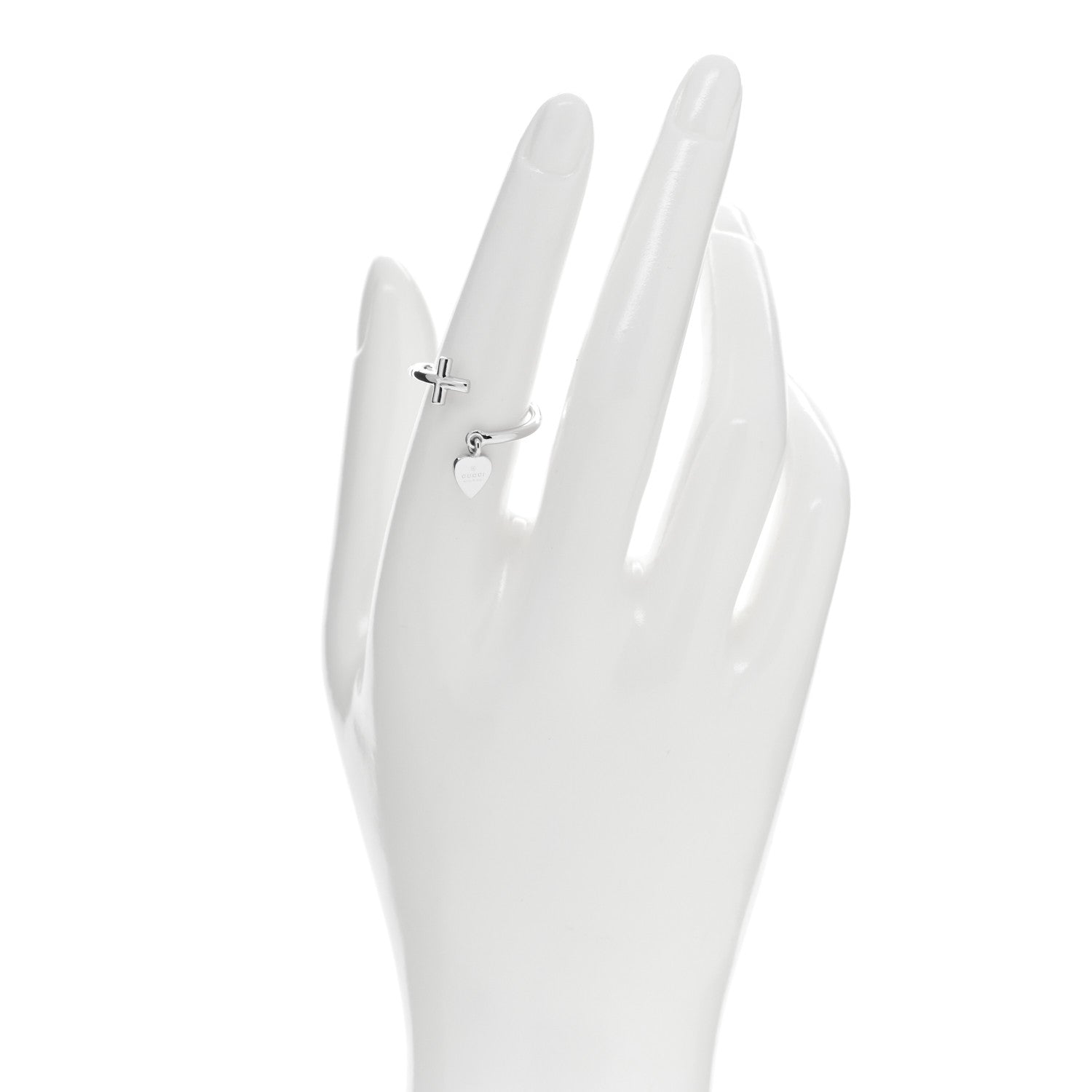 Gucci 18K White Gold Cross and Heart Ring 54 6.75 2 of 5
