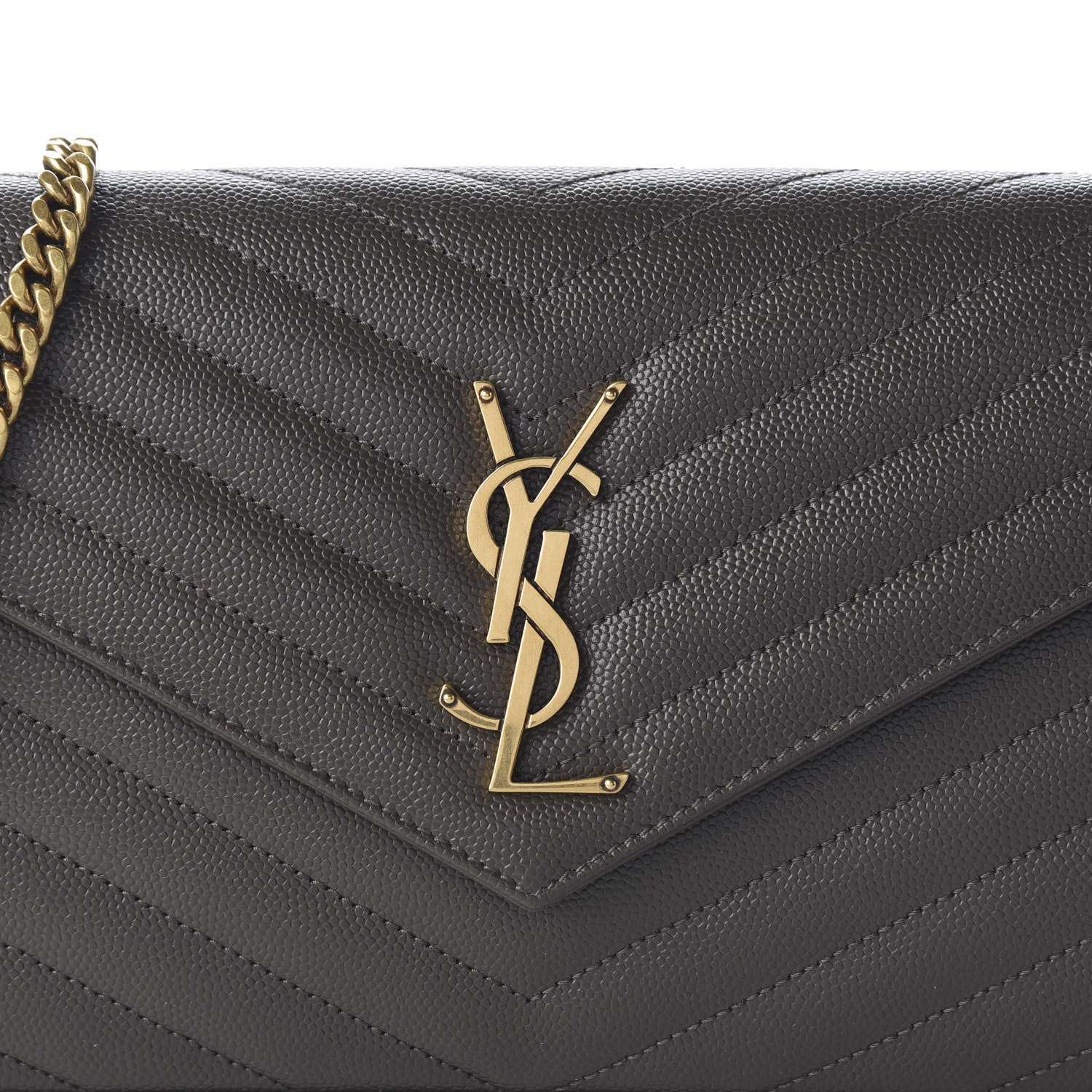 Saint Laurent Grain De Poudre Matelasse Chevron Monogram Chain Wallet Pebble 8 of 8