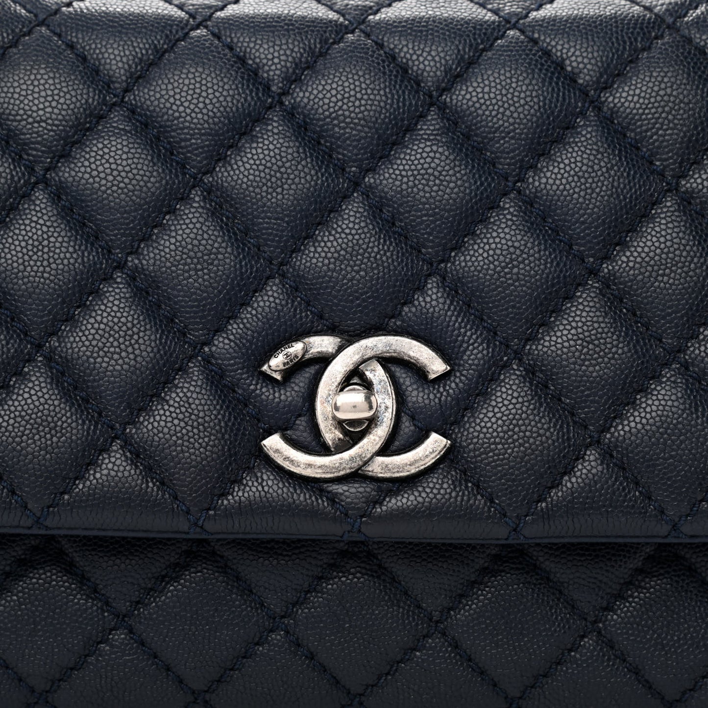 Caviar Quilted Small Coco Handle Flap Navy