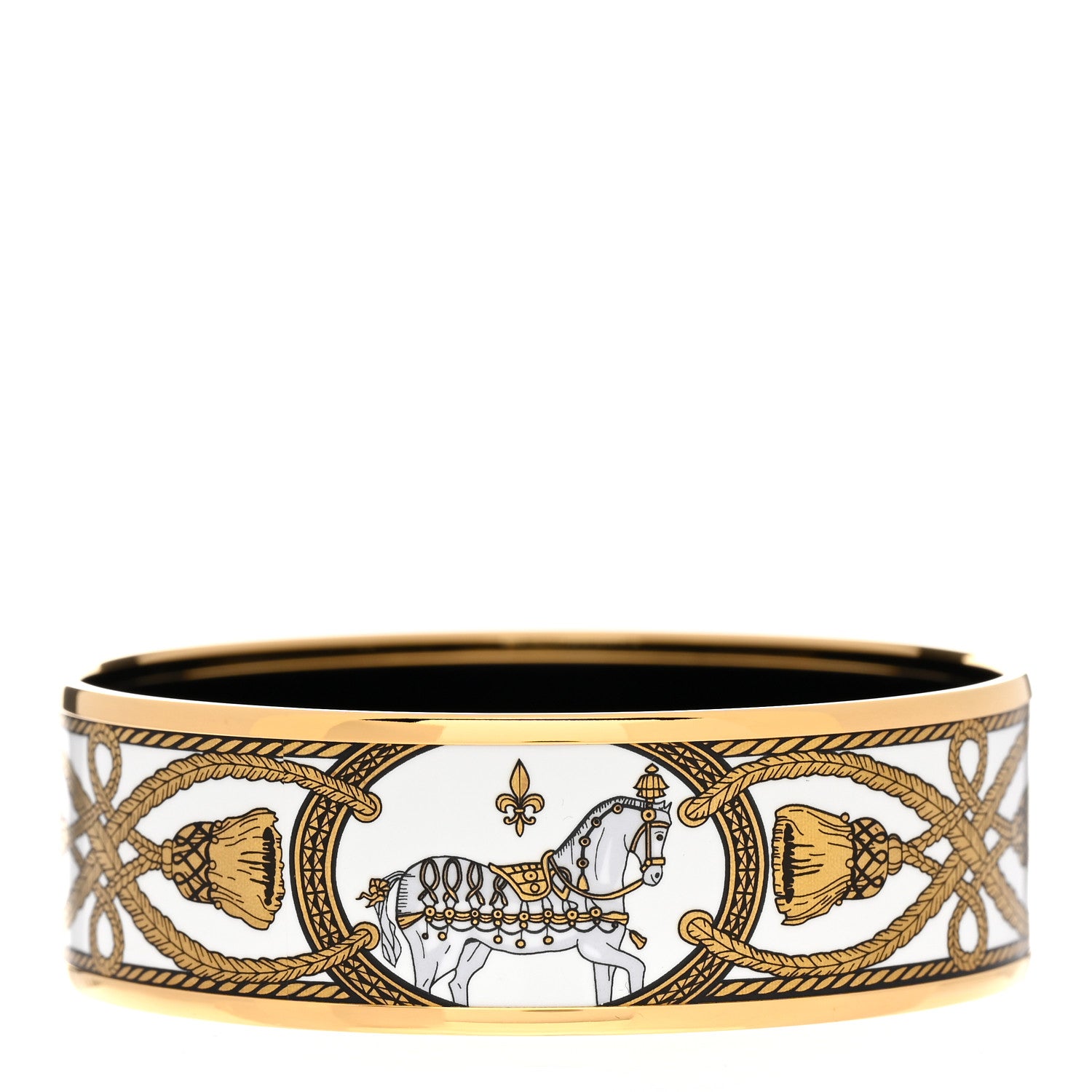 Hermes Enamel Printed Wide Grand Apparat Bracelet 65 White 1 of 6