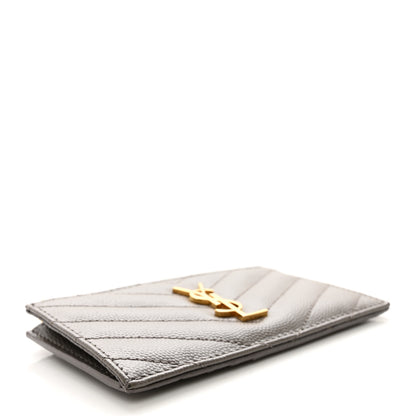 Saint Laurent Grain De Poudre Matelasse Chevron Monogram Fragments Zippered Card Case Pebble 4 of 8