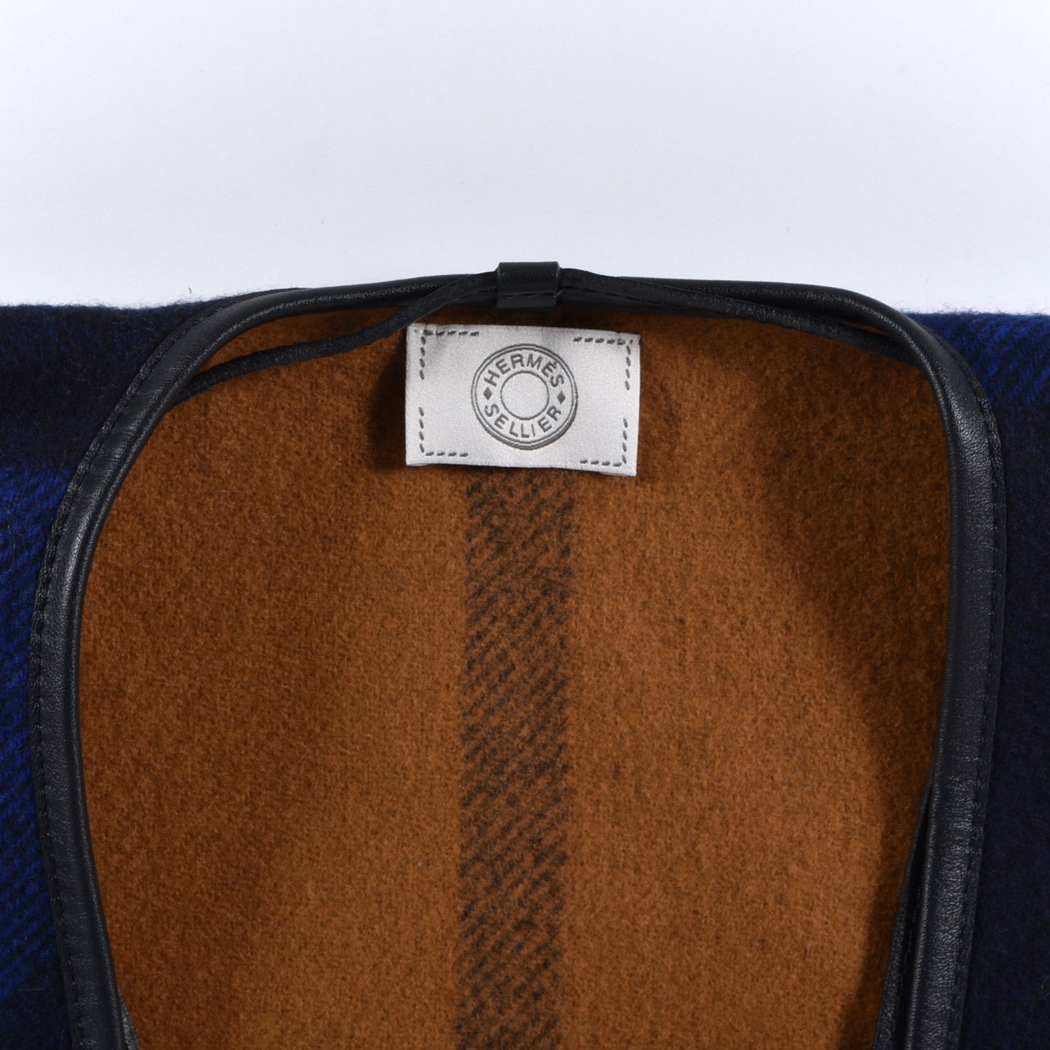 Hermes Wool Calfskin Reversible Highlands Poncho Navy Royal Fauve 6 of 7