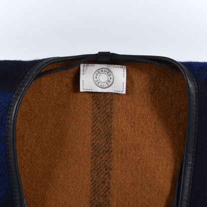 Hermes Wool Calfskin Reversible Highlands Poncho Navy Royal Fauve 6 of 7