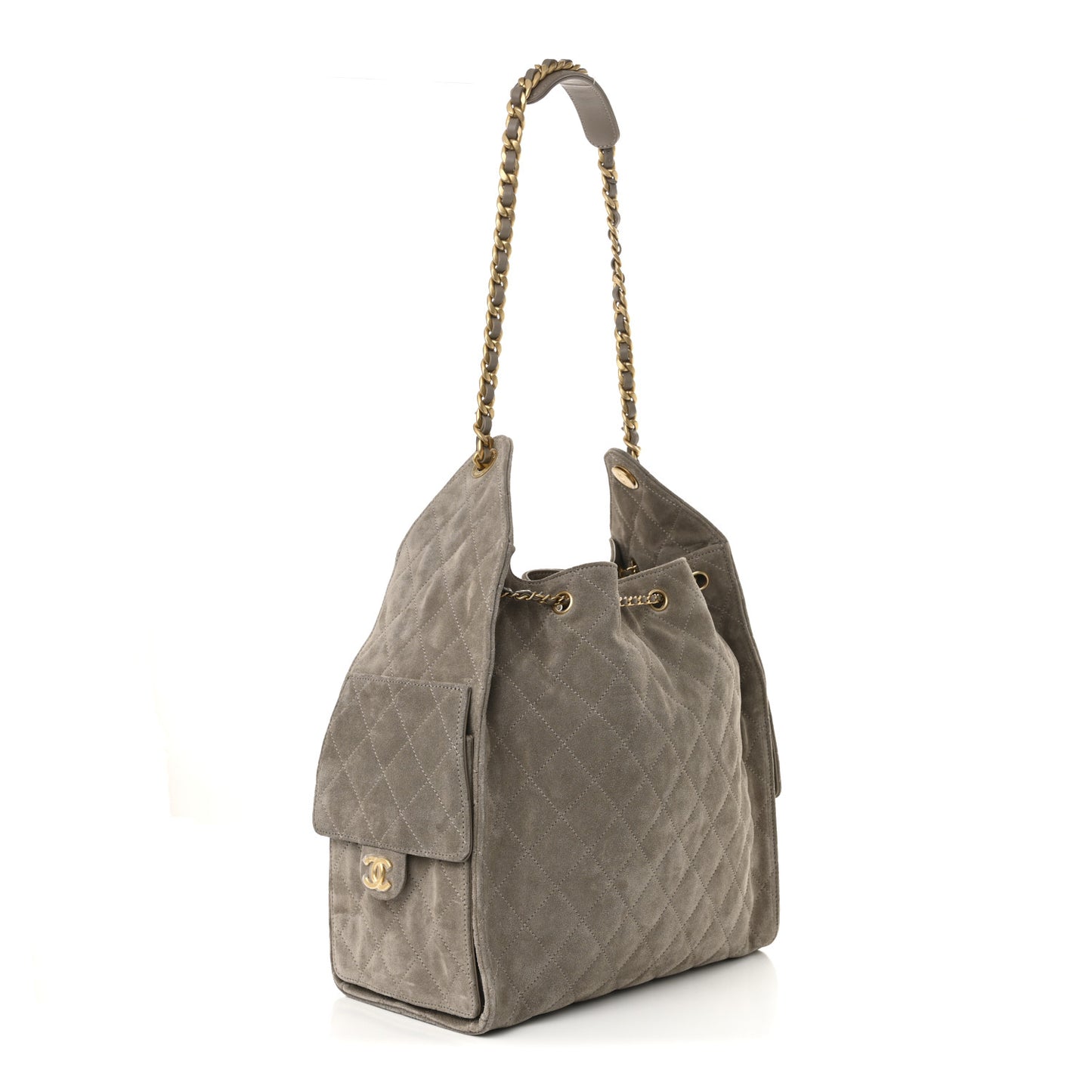 Suede Quilted Medium Chanel 25 Handbag Dark Grey