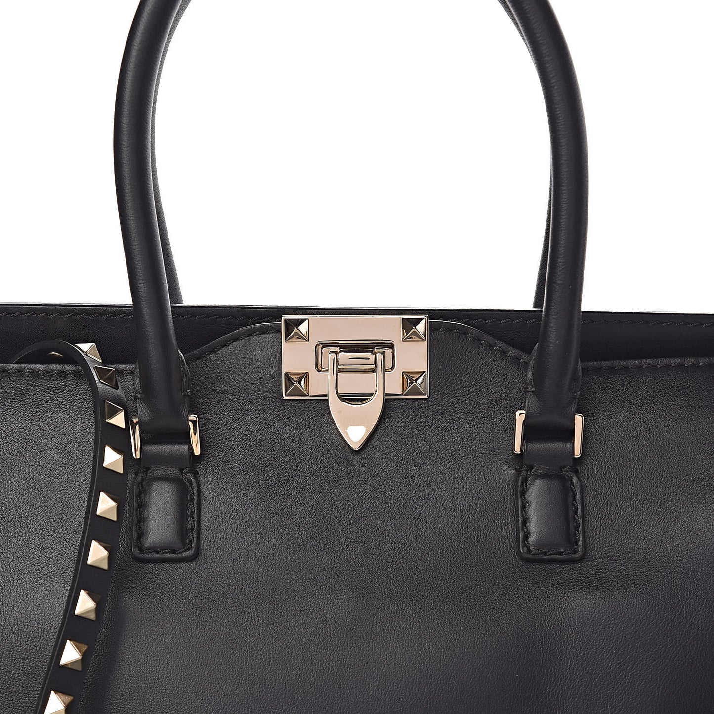 Vitello Rockstud Double Handle Tote Black