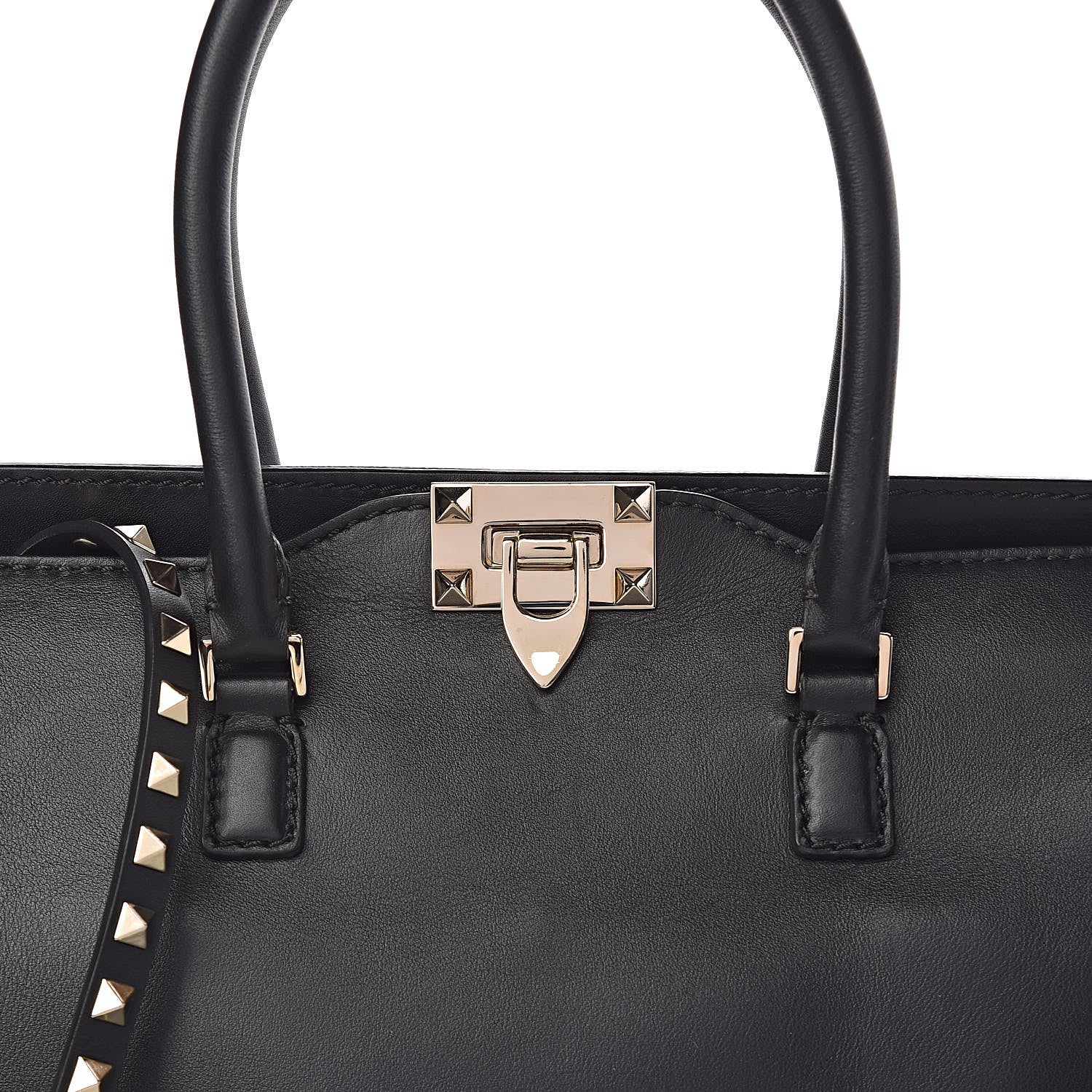 Valentino Garavani Vitello Rockstud Double Handle Tote Black 7 of 10
