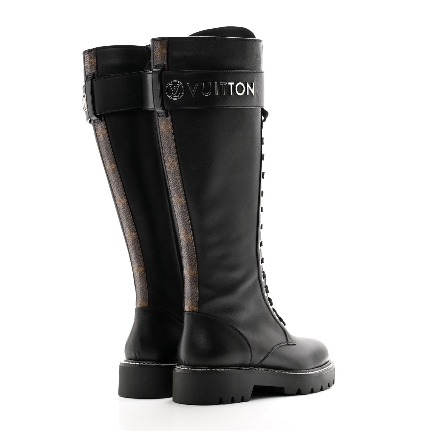 Monogram Calfskin Territory Tall Lace Up Ranger Boots 36 Black