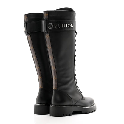 Louis Vuitton Monogram Calfskin Territory Tall Lace Up Ranger Boots 36 Black 4 of 8