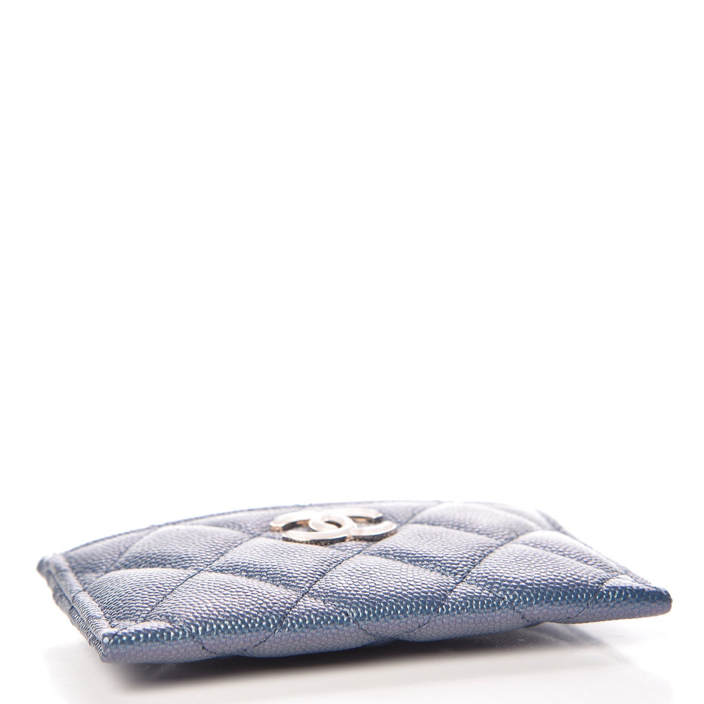 Iridescent Caviar Quilted Card Holder Dark Blue