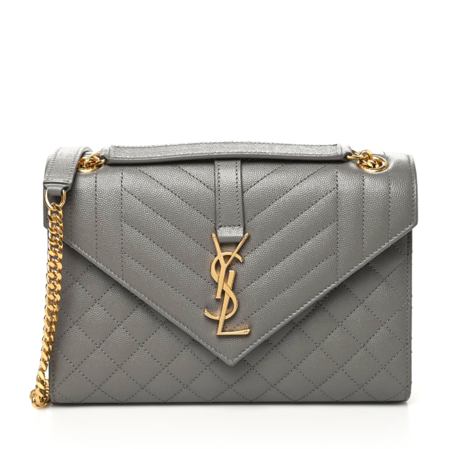 Saint Laurent Grain De Poudre Textured Mixed Matelasse Medium Triquilt Monogram Satchel Fog 1 of 6