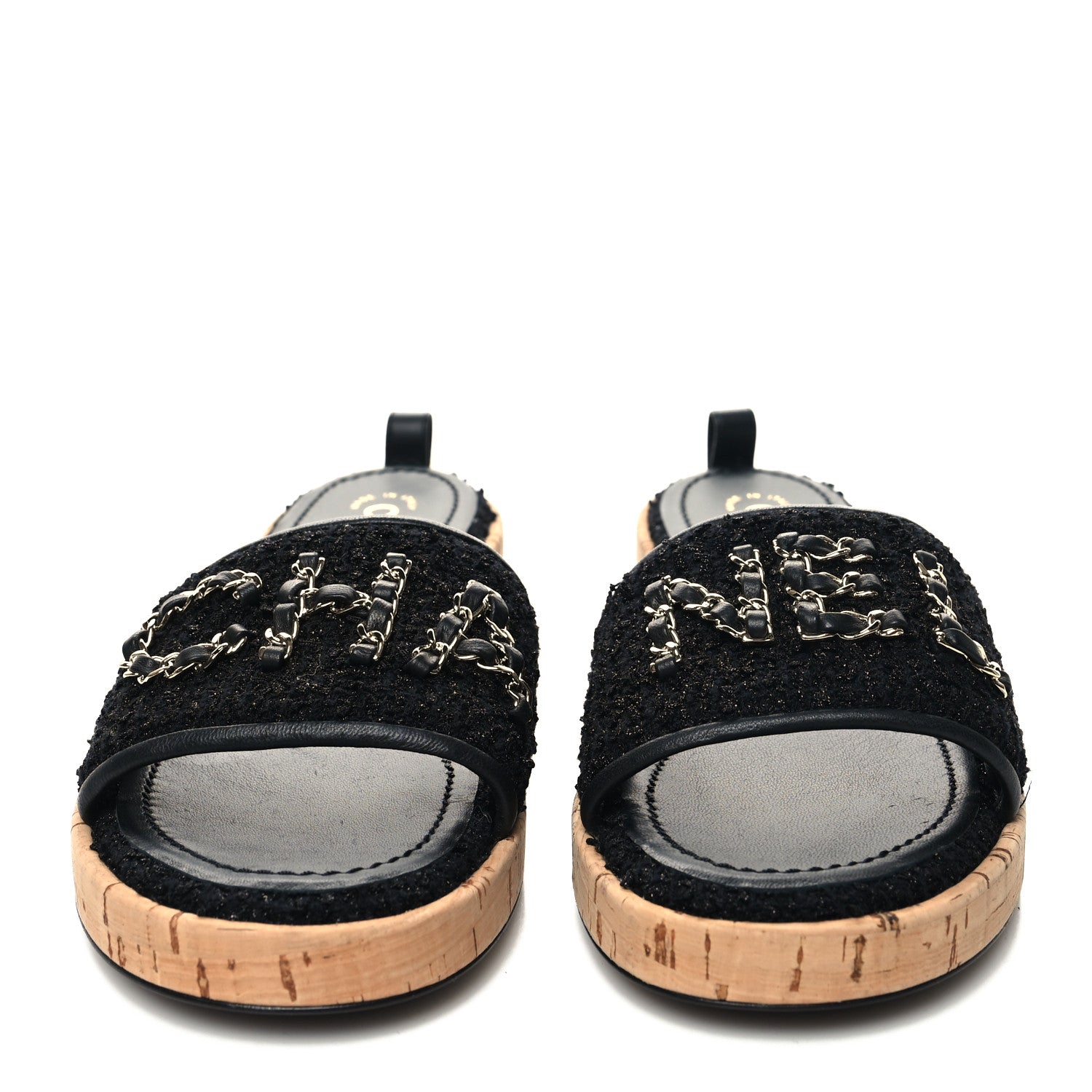 Chanel Tweed Cork CC Chain Mule Sandal 39 Black 2 of 8