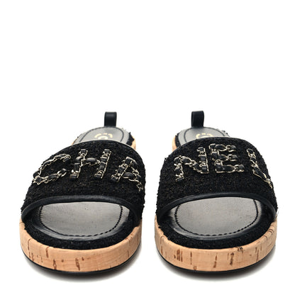 Chanel Tweed Cork CC Chain Mule Sandal 39 Black 2 of 8