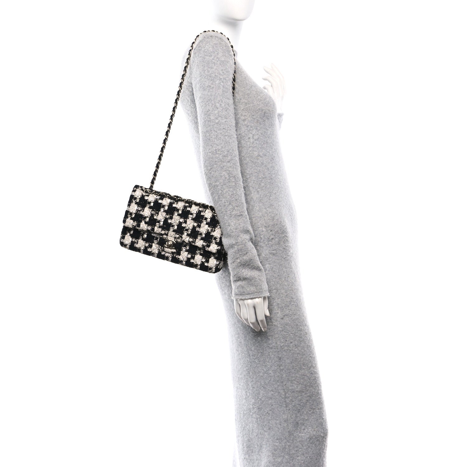 Chanel Tweed Quilted Medium Double Flap Black Ecru White 2 of 10