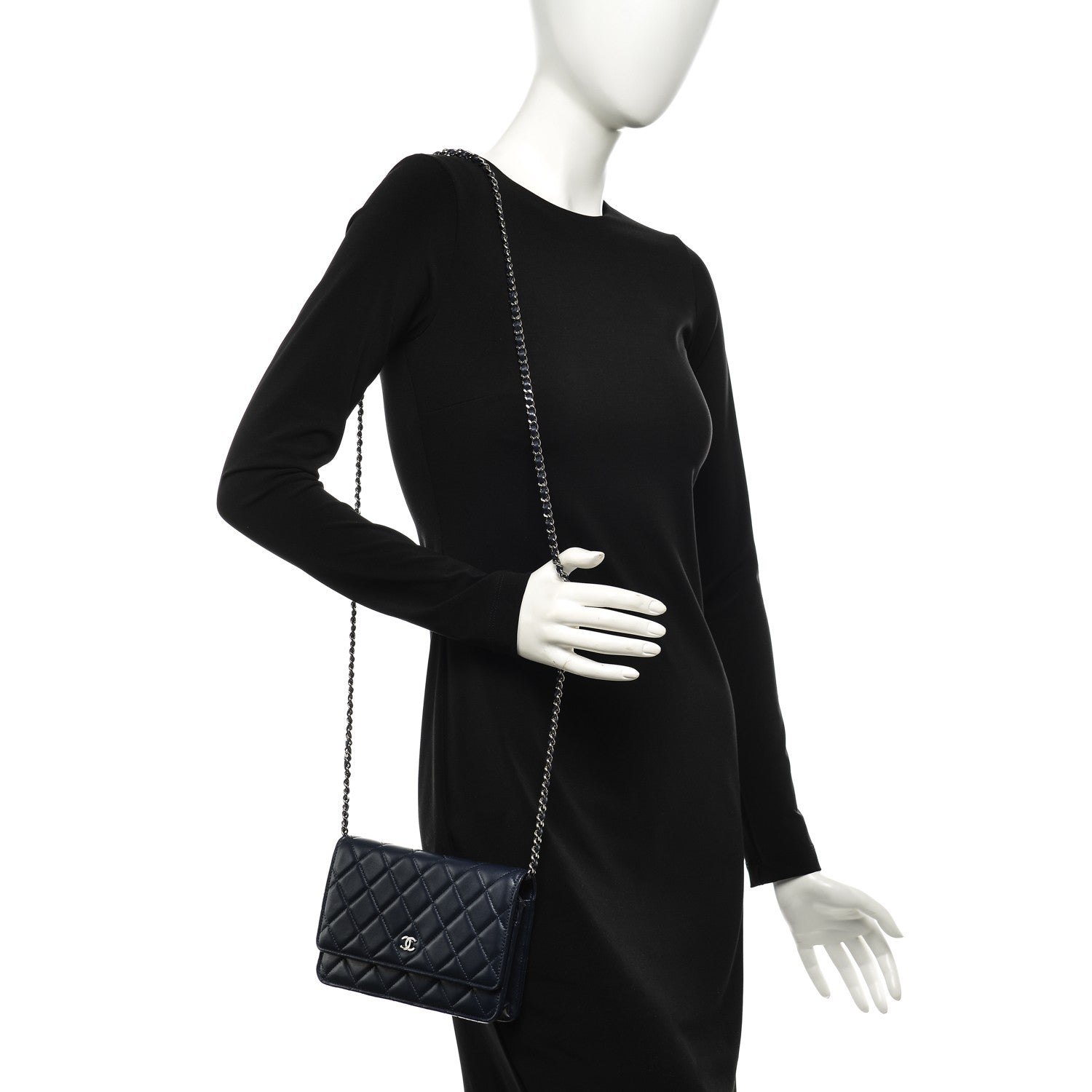 Chanel Lambskin Quilted Wallet On Chain WOC Navy Blue 2 of 8