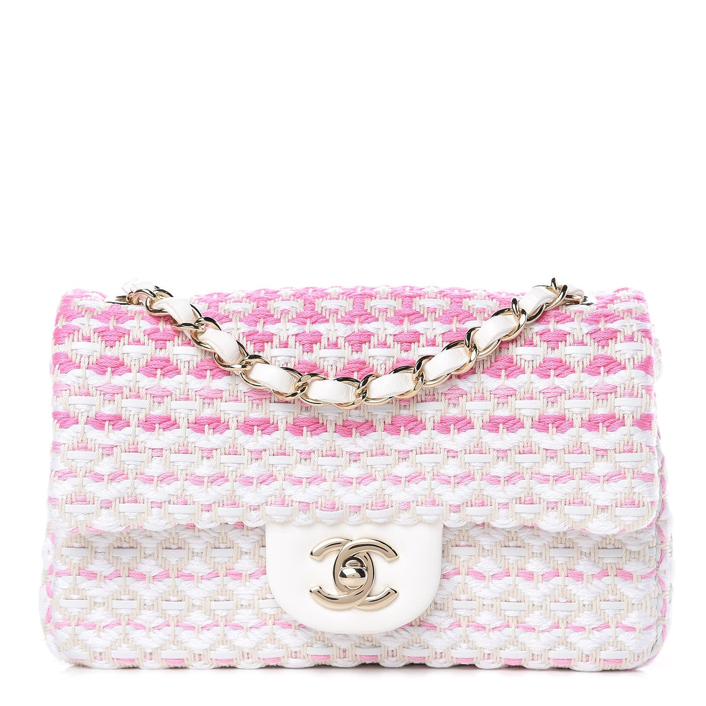 Lambskin Cotton Woven Mini Flap Pink White