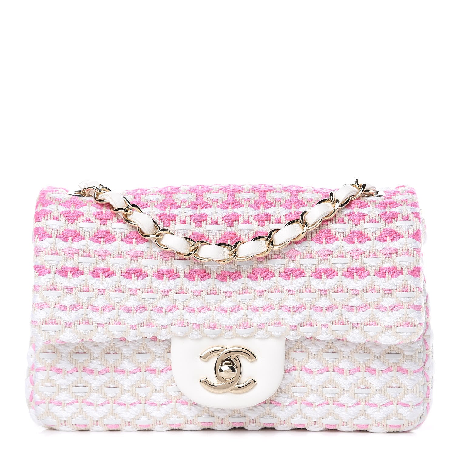 Chanel Lambskin Cotton Woven Mini Flap Pink White 1 of 10